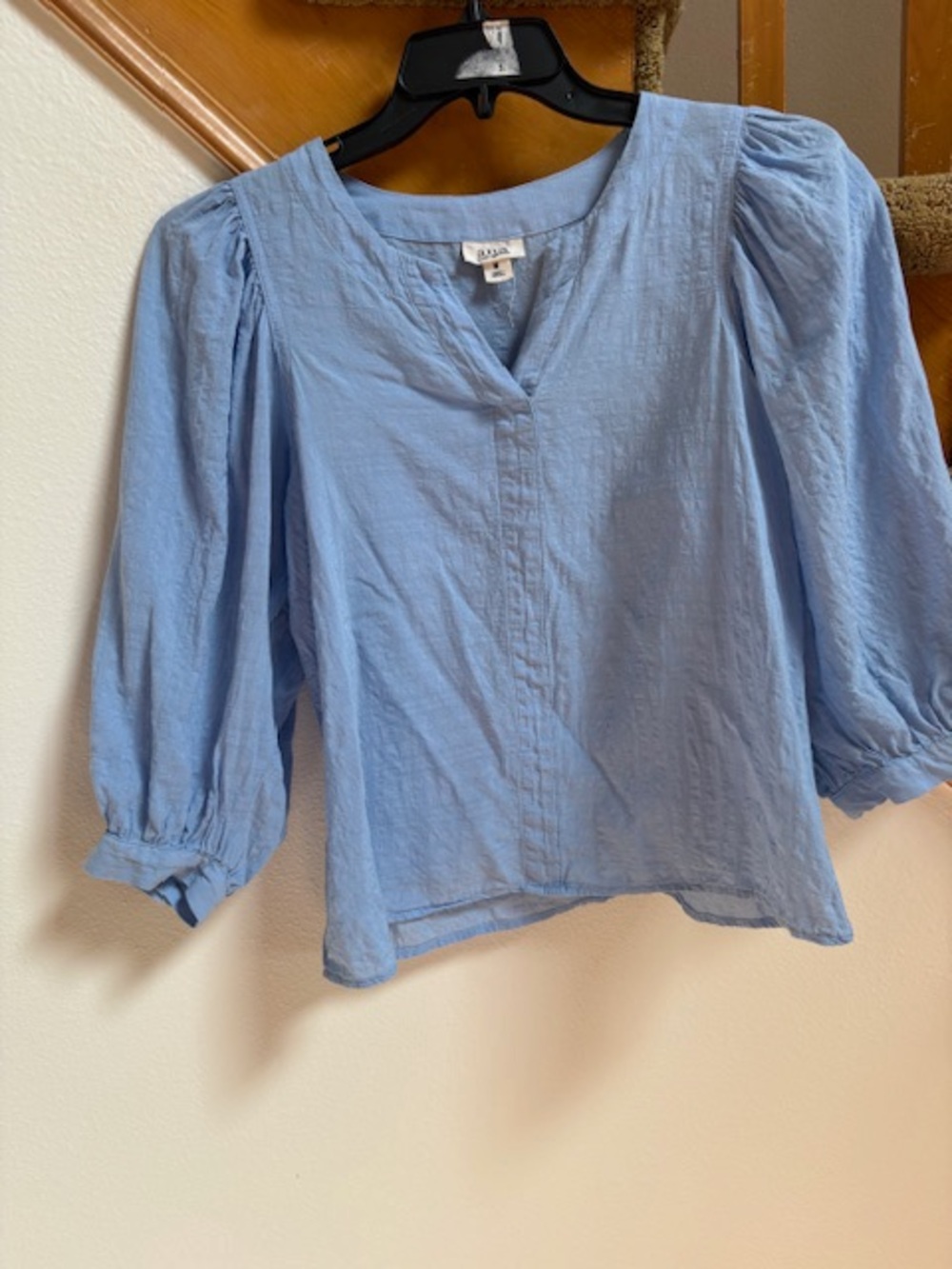 ANA Sky Blue Peasant Blouse with Split Neckline, like new, women's size M